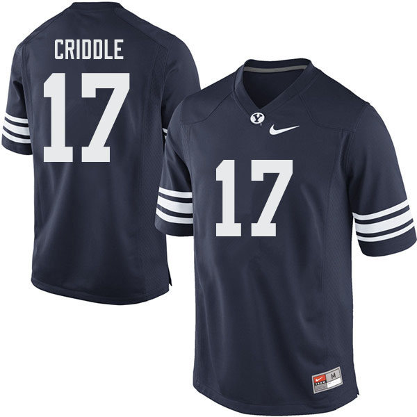 Men #17 Matthew Criddle BYU Cougars College Football Jerseys Sale-Navy - Click Image to Close
